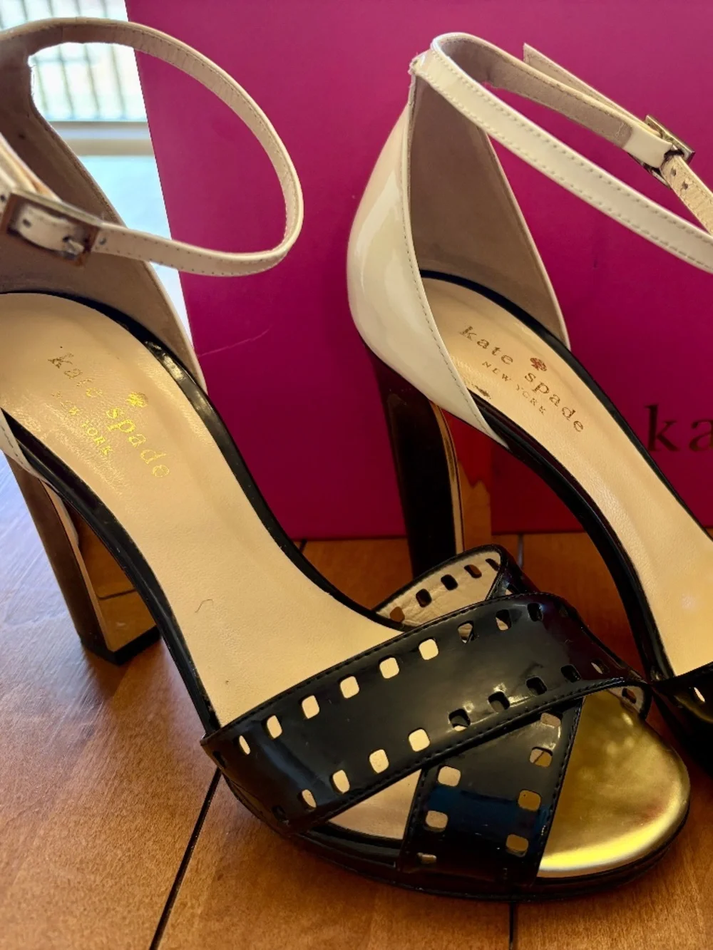 Kate Spade Fresia Porcelain and Black Patent Platform Spring/Summer Sandals